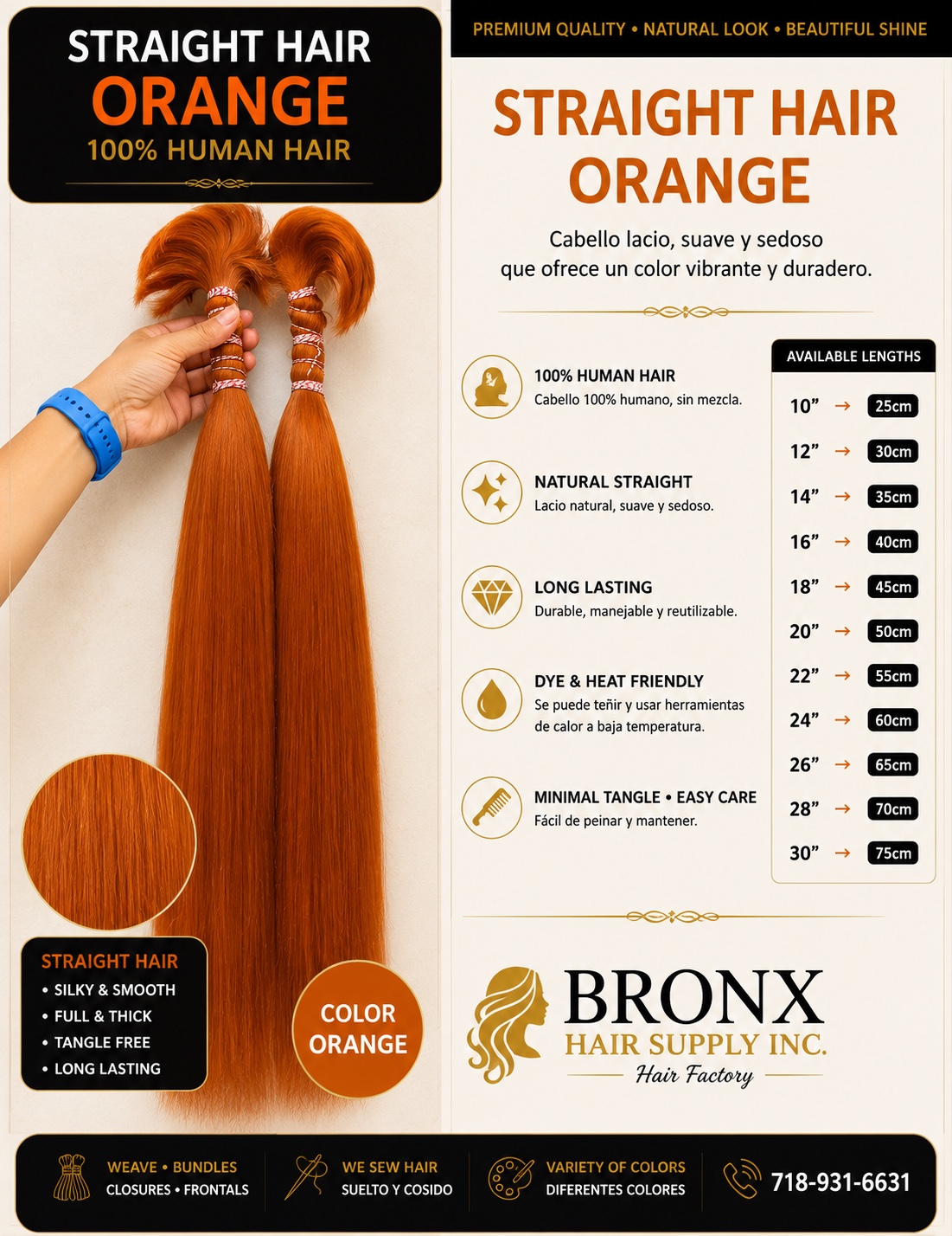 Straight orange human hair